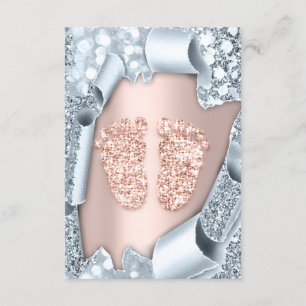 Spark Glitter Drips Rose Blue  Baby Shower Feet Invitation