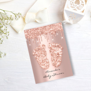 Spark Glitter Drips Rose Gold  Baby Shower Feet Invitation
