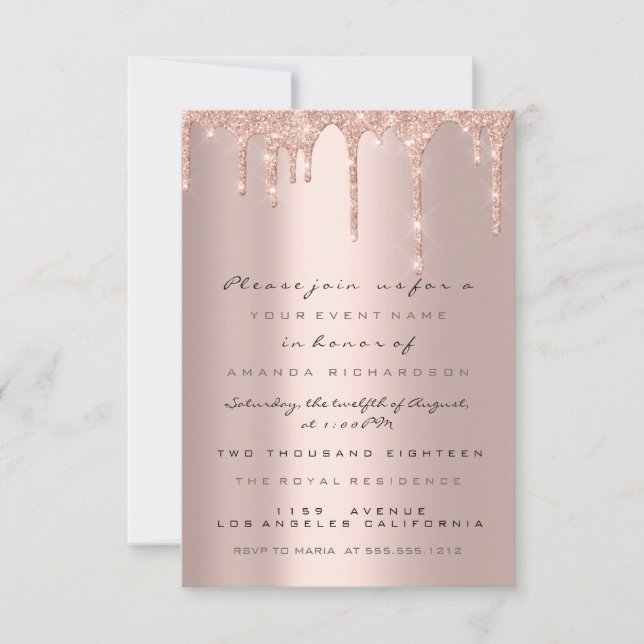 Spark Glitter Drips Rose Gold Formal Invitation (Front)