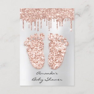 Spark Glitter Drips Rose Grey GreyBaby Shower Feet Invitation