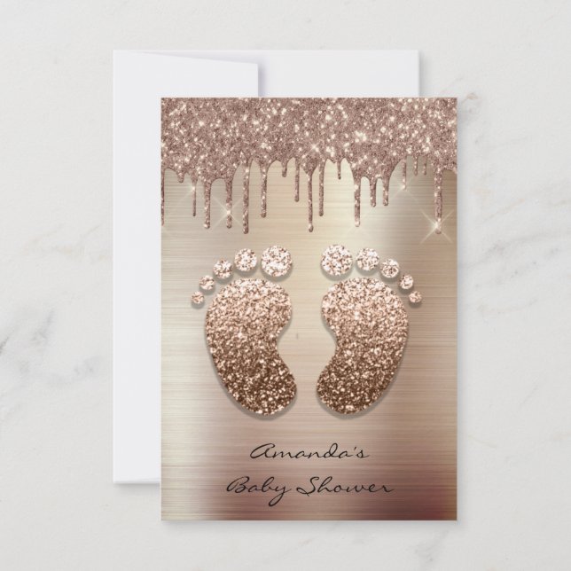 Spark Glitter Drips Rose Skinny Baby Shower Foot Invitation (Back)
