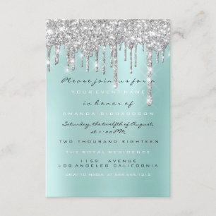 Spark Glitter Drips Silver Aqua Bridal Sweet 16th Invitation