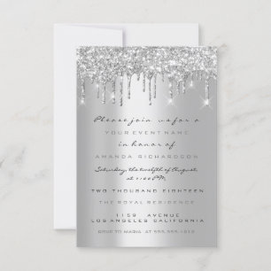 Spark Glitter Drips Silver Grey Bridal Sweet 16th Invitation