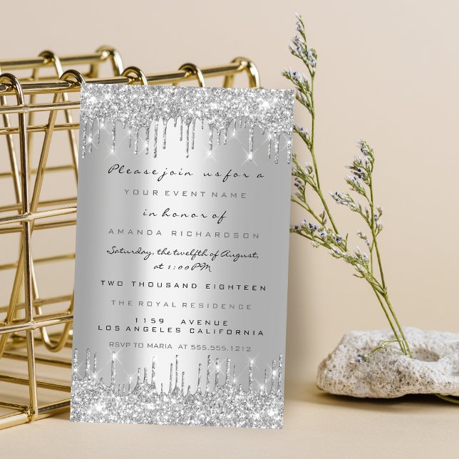 Spark Glitter Drips Silver Lux Bridal Sweet 16th Invitation (Spark Glitter Drips Silver Lux Bridal Sweet 16th Invitation)