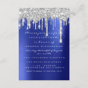 Spark Glitter Drips Silver Navy Bridal Sweet 16th Invitation