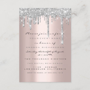 Spark Glitter Drips Silver Rose Bridal Sweet 16th Invitation