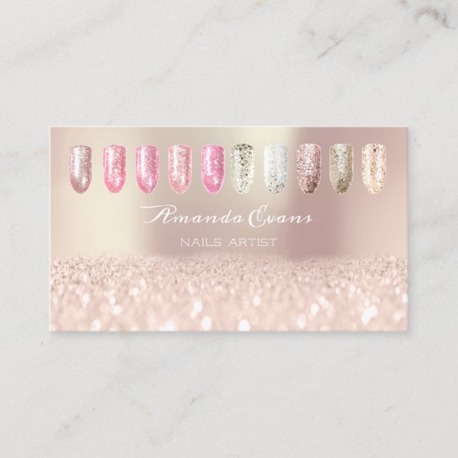Spark Glitter Rose Gold Nails Artist Appointment1 Appointment Card (Front)