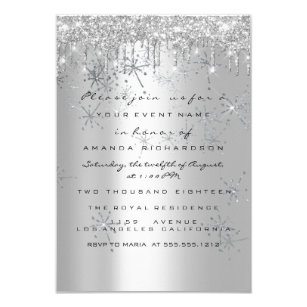 Spark Glitter Rose Silver Bridal Sweet 16 Snow Invitation