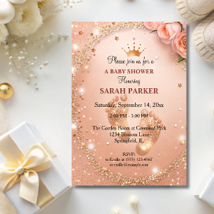 Spark Gold Glitter Baby Shower Feet VIP   Invitation