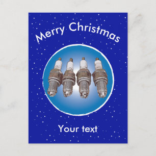 Spark plugs of the engine holiday postcard