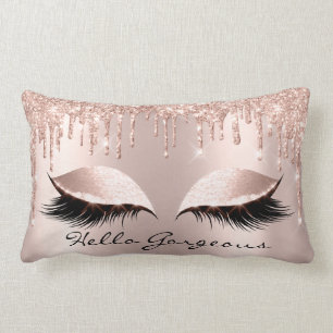 Spark Rose Gold Drips Makeup Lashes Hello Gorgeous Lumbar Cushion