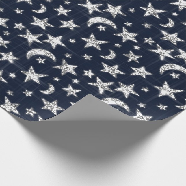 Spark Silver Grey Grey Stars Moon Twinkl Blue Navy Wrapping Paper (Corner)