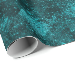 Spark Teal Abstract Woodland Night Stars Bridal Wrapping Paper