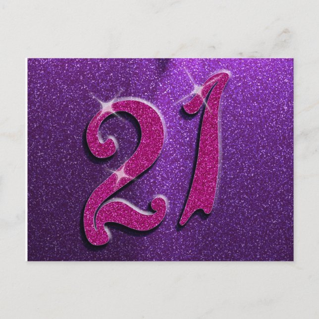 Sparkle 21st Pink and Purple Birthday Postcard (Front)