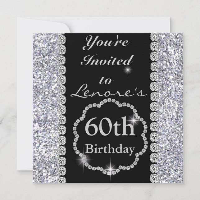 Sparkle 60th  Birthday Party Black & Silver Invita Invitation (Front)