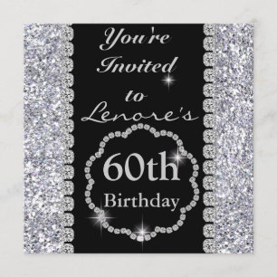 Sparkle 60th  Birthday Party Black & Silver Invita Invitation