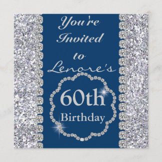 Sparkle 60th Birthday Party ROYAL BLUE Invitation