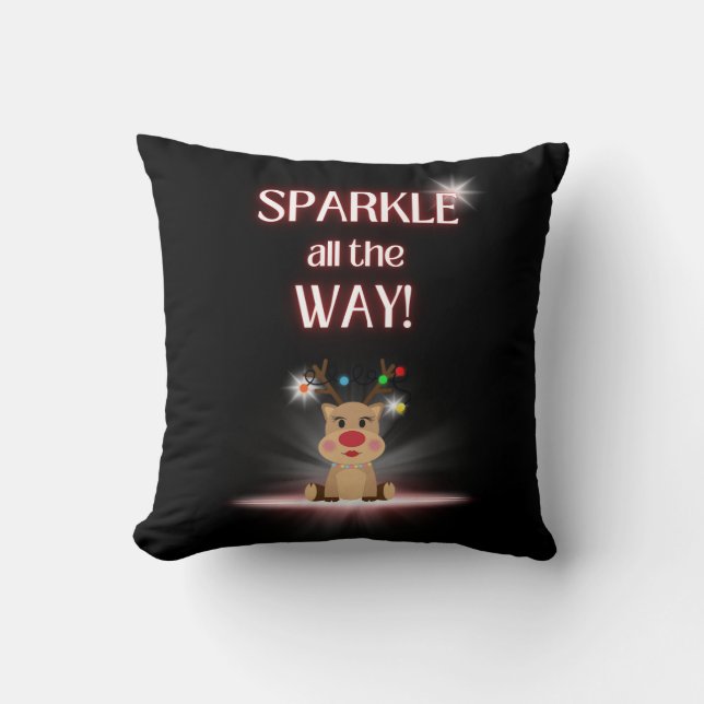 Sparkle All the Way Reindeer Pillow  (Front)