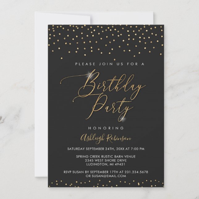 Sparkle Black and Gold Birthday Invitation (Front)