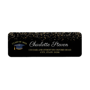 Sparkle Black and Gold Graduation Return Address Label