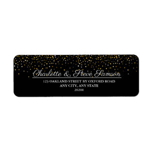 Sparkle Black and Gold Wedding Return Address  Label
