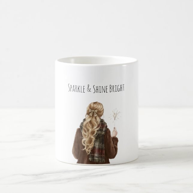 Sparkle Blond Hair Girl Christmas New Year Coffee Mug (Center)