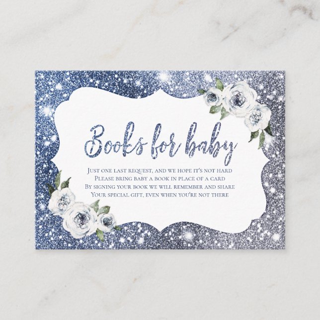Sparkle blue glitter and floral request enclosure card (Front)