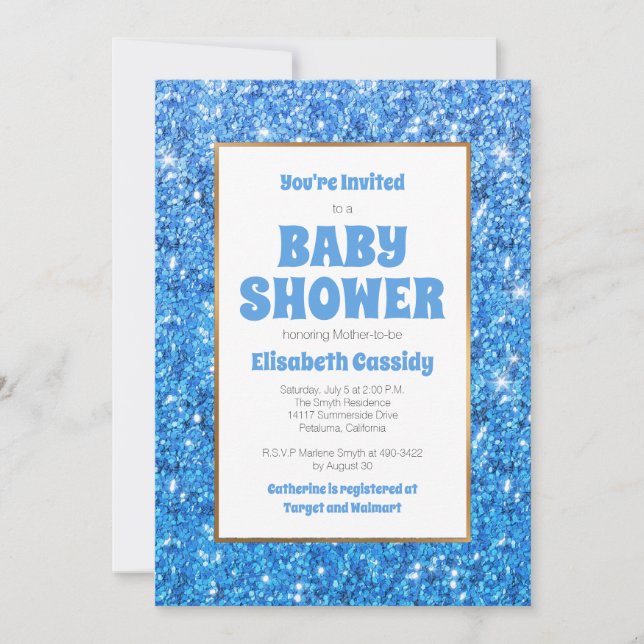 Sparkle Blue Glitter  Baby Shower Invitation (Front)