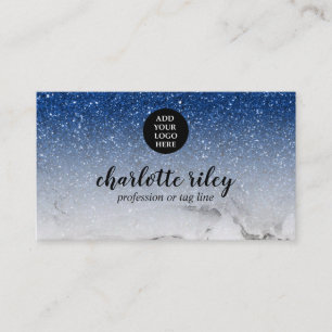 Sparkle Blue Glitter Marble Cursive Add your Logo Business Card