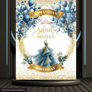 Sparkle Blue § Gold Sweet Sixteen Birthday Banneр Tapestry