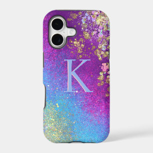 Sparkle Blue & Purple Glitter Monogram iPhone Case