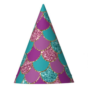 Sparkle Blue Purple Mermaid Tail Fish Scale Bright Party Hat