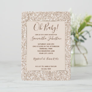 Sparkle Blush Cream Glitz Glitter Baby Shower Invitation