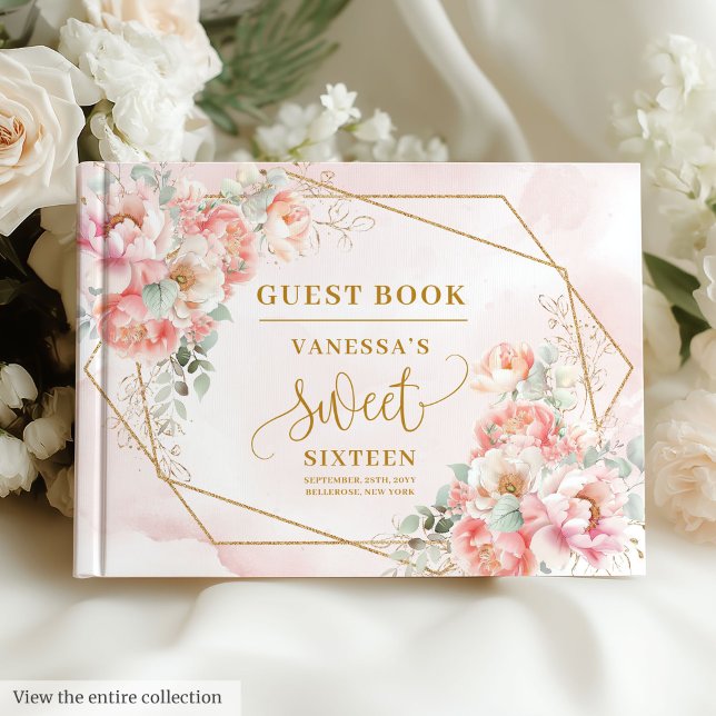 Sparkle Boho Pale Pink Gold Peonies Sweet Sixteen Guest Book (Sparkle Pale Pink Gold Peonies Sweet Sixteen Guest Book)