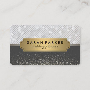 Sparkle Bokeh Metallic Gold Label with Stripes Business Card
