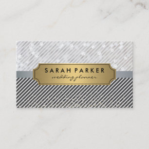 Sparkle Bokeh Metallic Gold Label with Stripes Business Card