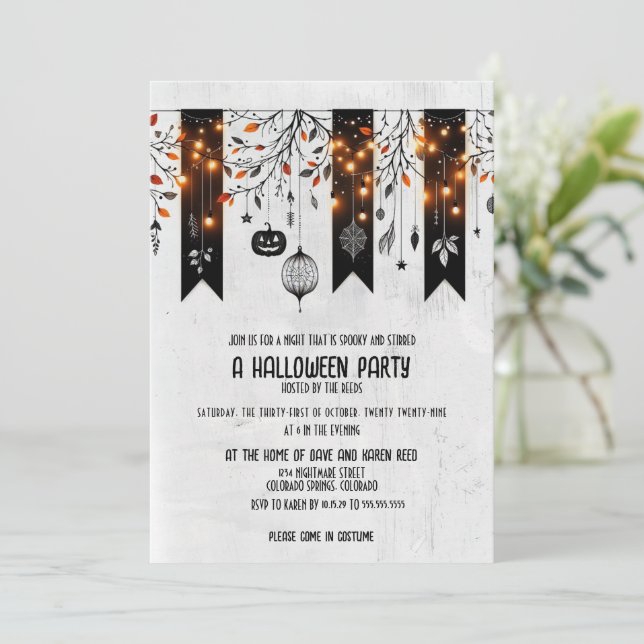 Sparkle Bunting Halloween Party Invitation (Standing Front)
