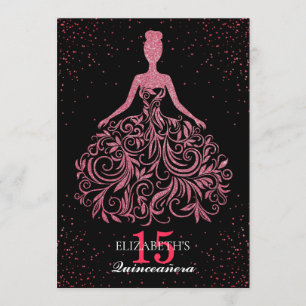 Sparkle Burgundy Black Glitter Dress Quinceañera Invitation