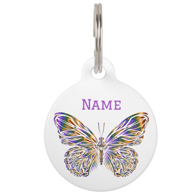 Sparkle Butterfly on White Pet ID Tag (Front)
