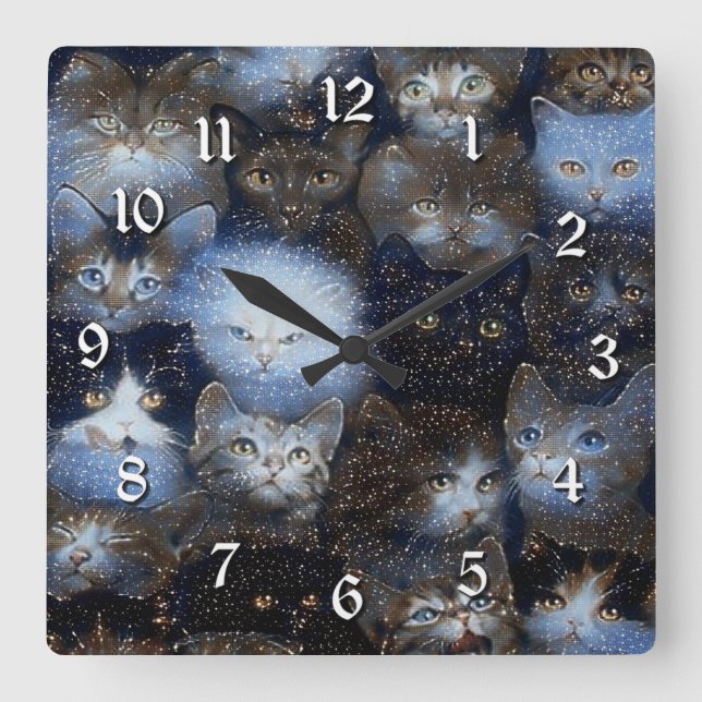 Sparkle Cats Square Wall Clock (Front)