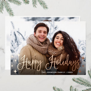 Sparkle Christmas 2 PHOTO Greeting Rose Gold Foil Holiday Card