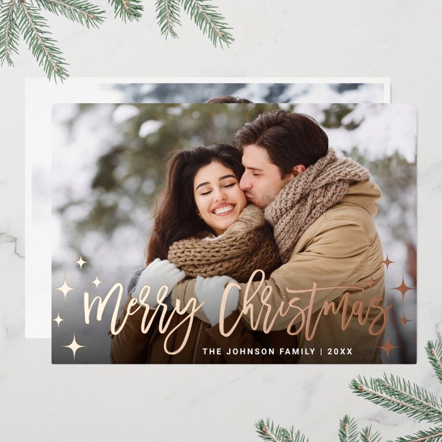 Sparkle Christmas 2 PHOTO Greeting Rose Gold Foil Holiday Card (Creator Uploaded)