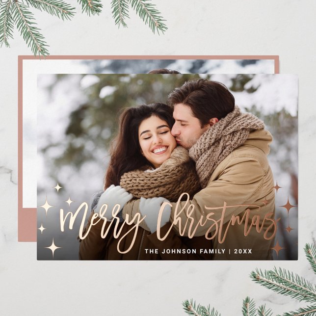 Sparkle Christmas 2 PHOTO Greeting Rose Gold Foil Holiday Card (Creator Uploaded)