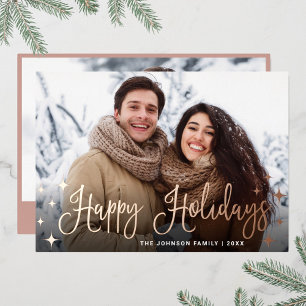 Sparkle Christmas 2 PHOTO Greeting Rose Gold Foil Holiday Card