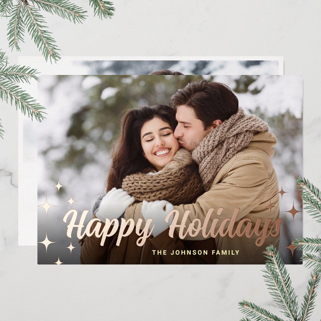 Sparkle Christmas 2 PHOTO Greeting Rose Gold Foil Holiday Card (Customizable Christmas holiday greeting photo card with real foil print.)