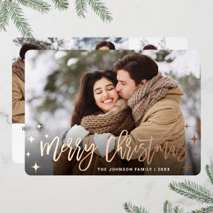 Sparkle Christmas 4 PHOTO Greeting Rose Gold Foil Holiday Card