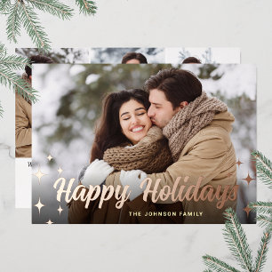 Sparkle Christmas 4 PHOTO Greeting Rose Gold Foil Holiday Card