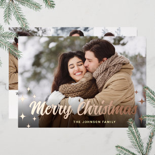 Sparkle Christmas 4 PHOTO Greeting Rose Gold Foil Holiday Card