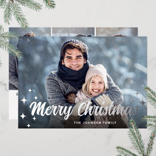Sparkle Christmas 4 PHOTO Greeting Silver Foil Holiday Card