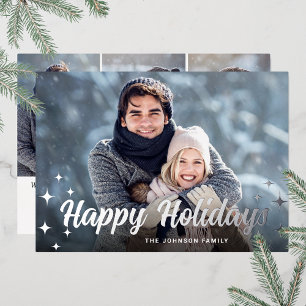Sparkle Christmas 4 PHOTO Greeting Silver Foil Holiday Card